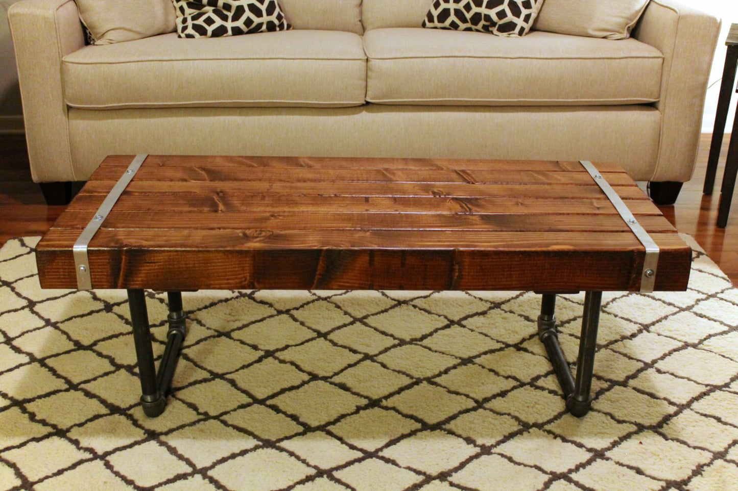 Steel and Wood Coffee Table - 3.5in Thick Table Top
