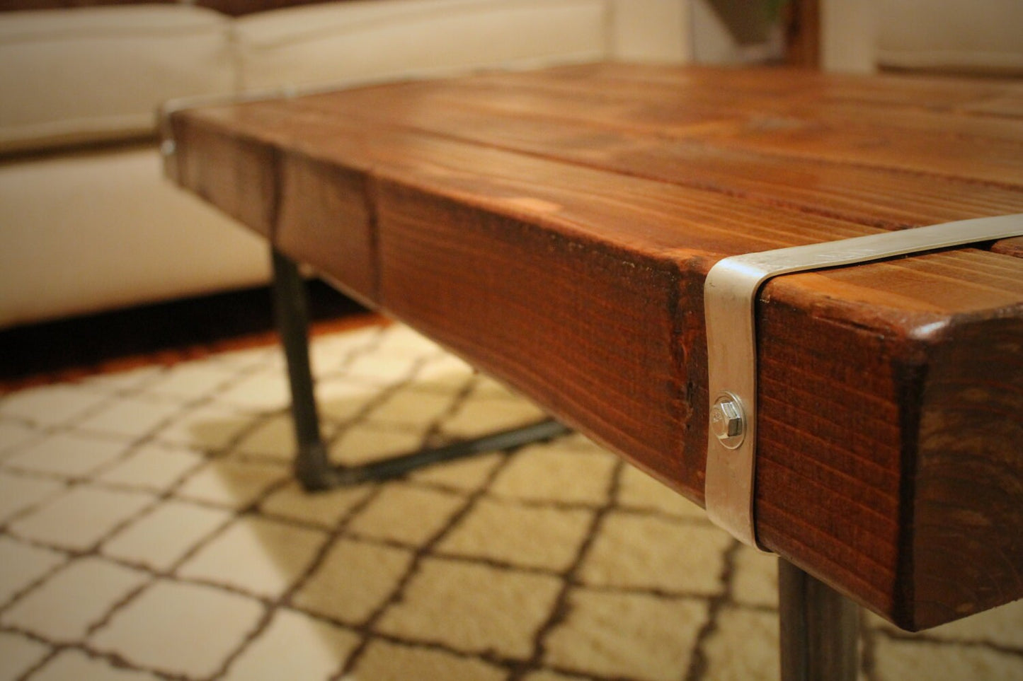 Steel and Wood Coffee Table - 3.5in Thick Table Top