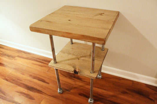 Steel and Pine Wood End Table