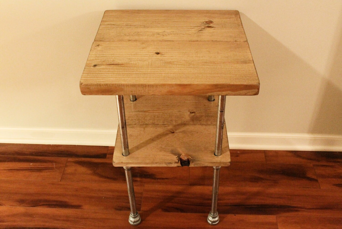 Steel and Pine Wood End Table