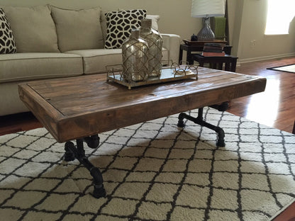Steel and Pine Wood Weathered Coffee Table