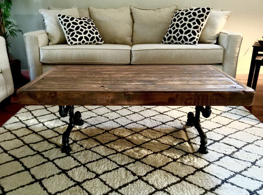 Steel and Pine Wood Weathered Coffee Table
