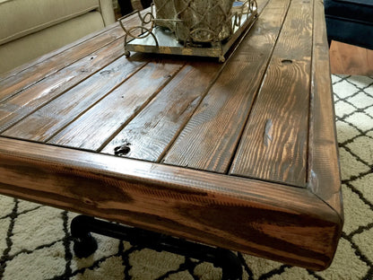 Steel and Pine Wood Weathered Coffee Table