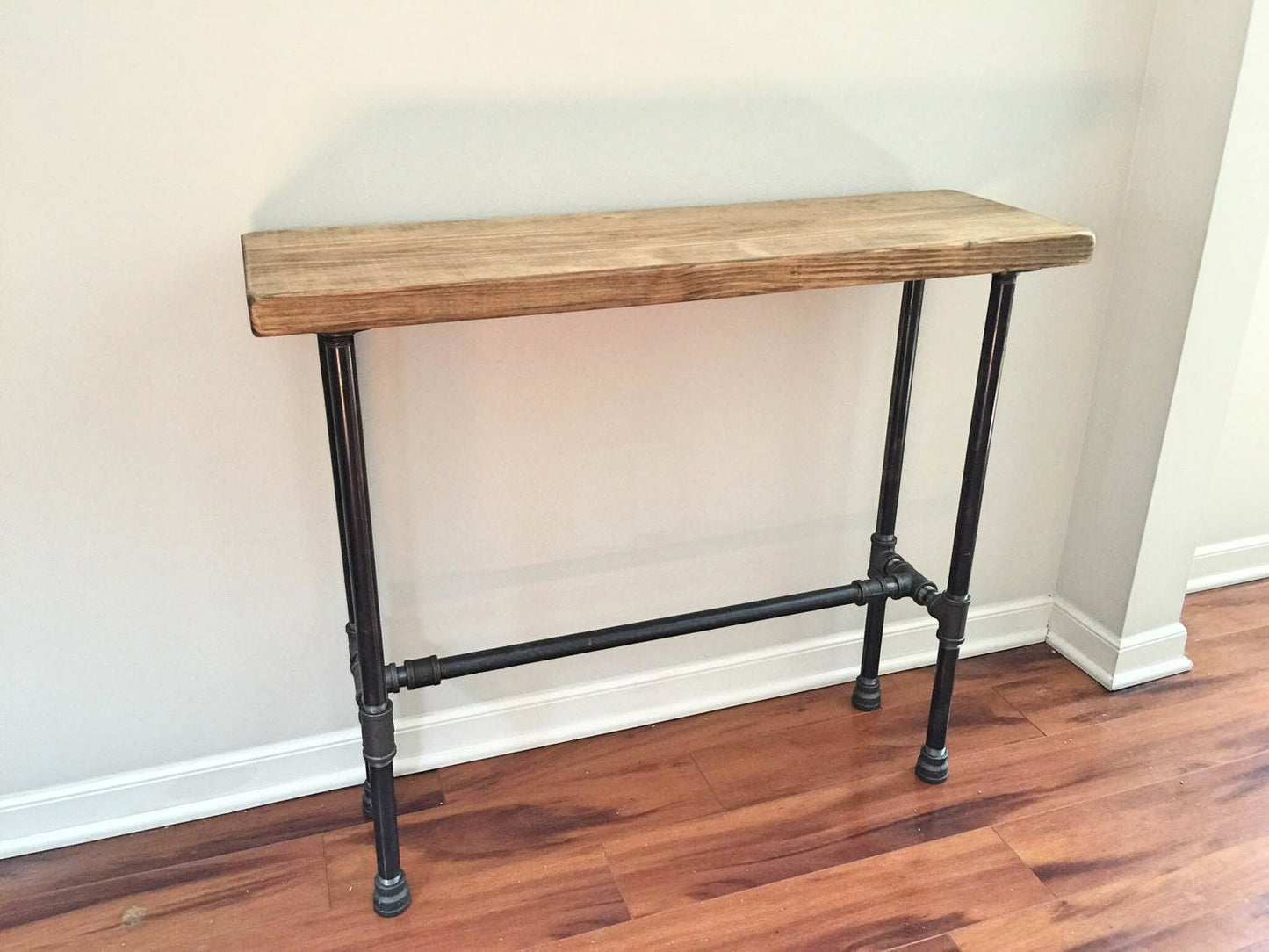 Steel and Pine Wood Console Table