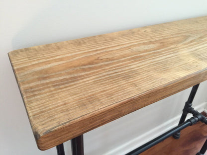 Steel and Pine Wood Console Table