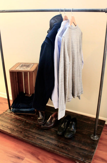 Steel and Wood Clothing Rack with Industrial Casters