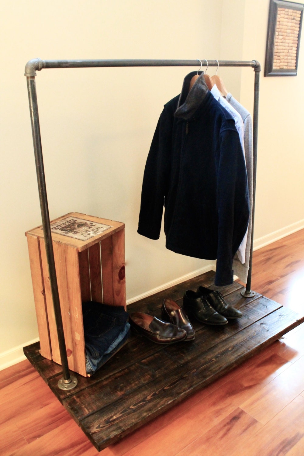 Steel and Wood Clothing Rack with Industrial Casters