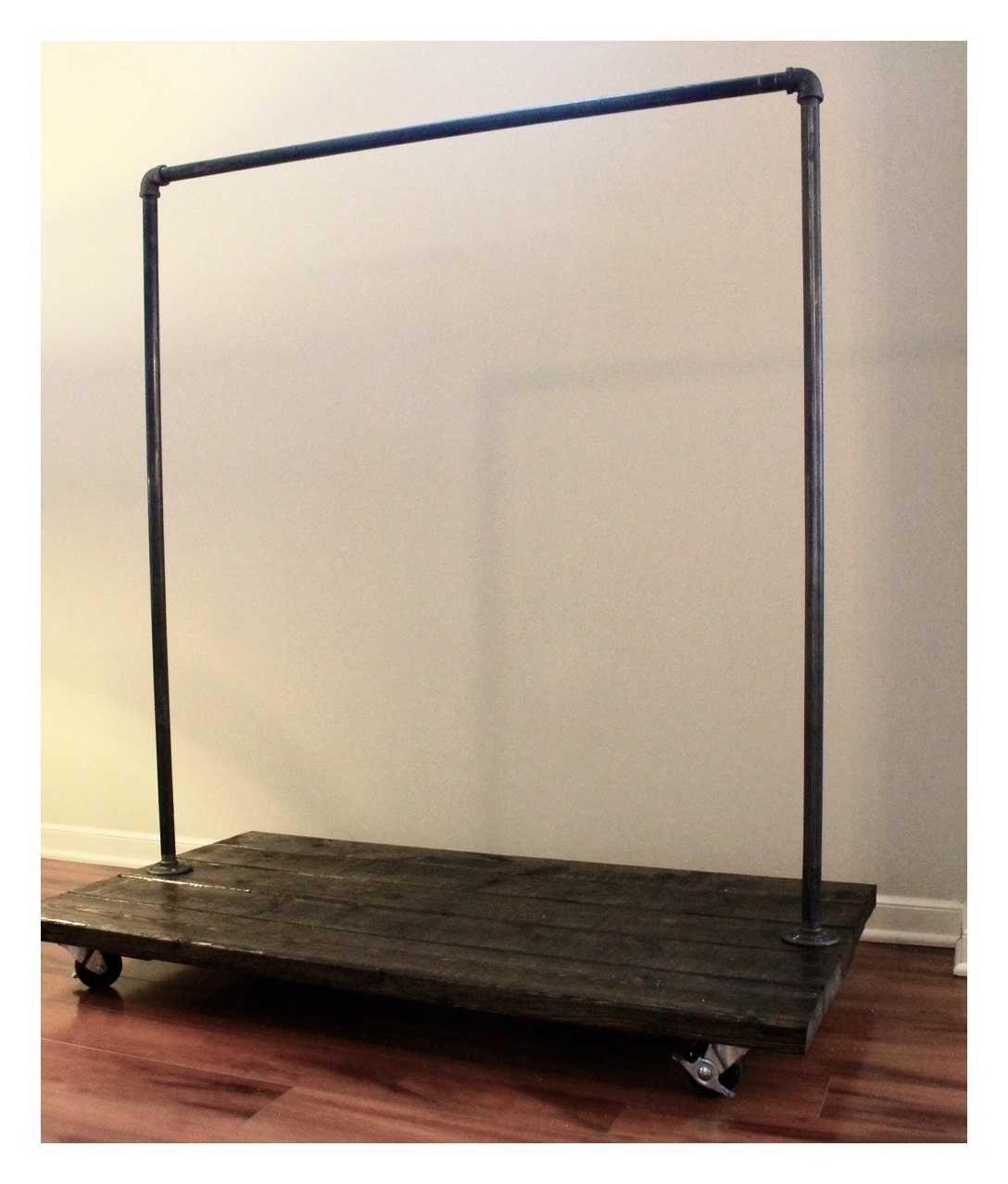 Steel and Wood Clothing Rack with Industrial Casters