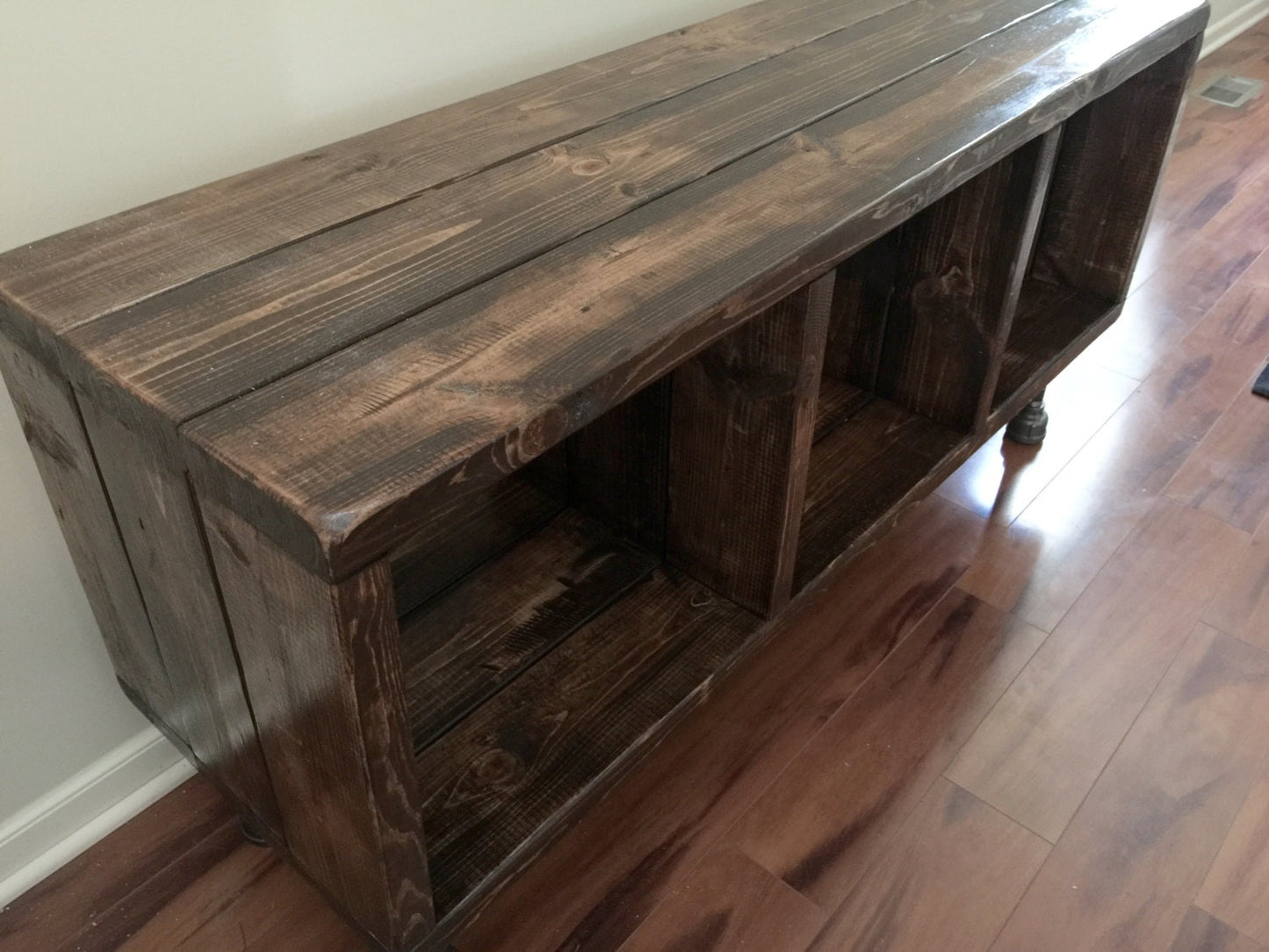 Steel and Pine Wood Media Table with Separated Shelving